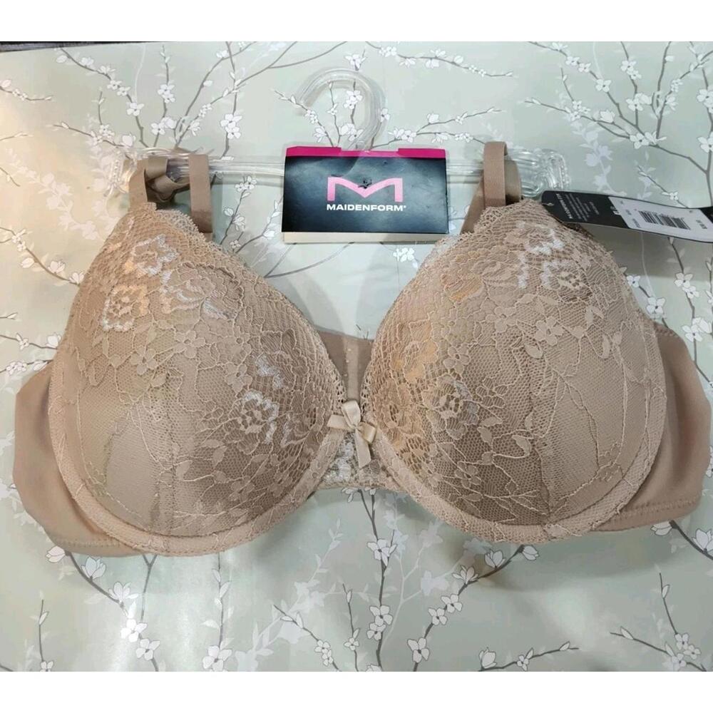 Maidenform Womens Underwire PushUp Bra 34C Nude Lace Padded New Undergarment